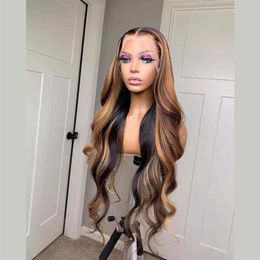human lacefront wigs UK - Pineapple Wave Highlight Human 360 Lace Wig 40'' With Baby Hair Luxury Peluca De Cabello Humano Lacefront Wigs285W