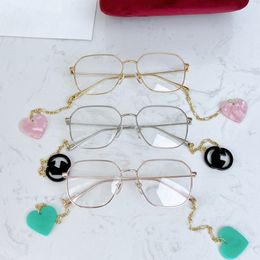 New lightweight multi-shaped glasses frame fashion heart pedant chain decoration eyeglasses for women 54-16-145metal for prescription myopia goggles case1032