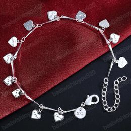 925 Sterling Silver Full Love Heart Pendant Bracelet Chain For Women Fashion Wedding Engagement Party Charm Jewelry