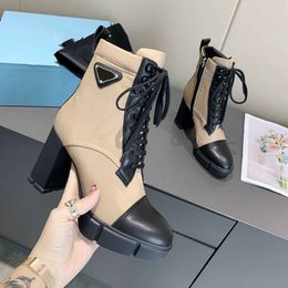 Chunky Heels Designer Boots For Woman 7.5CM High Heels Black Ankle Booties Lace Up Platform Martin Luxurious Shoe EU41