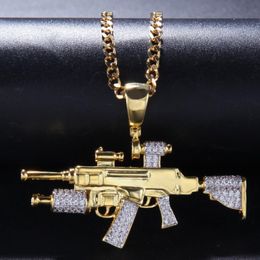 Pendant Necklaces Hip Hop CZ Stones Paved Bling Out Sniper Rifle CS GO Gun Pendants Necklace For Men Rapper Jewellery Gold Colour GiftPendant P