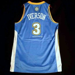 100% Stitched Allen Iverson #3 Sewn Blue Jersey Stitched Mens Vest Size XS-6XL Stitched basketball Jerseys Ncaa