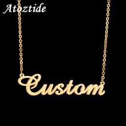 Atoztide Customized Fashion Stainless Steel Name Necklace Personalized Letter Gold Color Choker Pendant Nameplate Gift