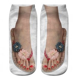 Funny 3d Print Socks Flip Flops Print Clip Foot Drag - One Size Women