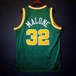 100% Stitched Karl Malone #32 Soul vest Green Sewn Jersey 52 Mens Vest Size XS-6XL Stitched basketball Jerseys Ncaa