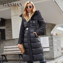GASMAN Women s jacket long Fashion Grace women winter down jackets Zipper pocket with belt parka high quality outwear 8189 220818