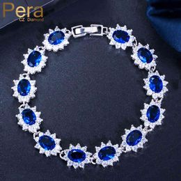 Bracelet Bangle Designer Pera Vintage Royal Jewelry Silver Color Oval Blue Cubic Zirconia Flower Link Chain Bracelets for Women Christmas Party Gift B014
