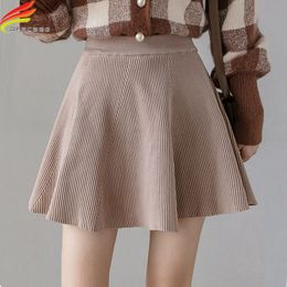 Knit Skirt High Waist A Line Mini Skirts Autumn Winter Arrival 5 Colors Rib Knitted Casual Short Skirts Womens 220818