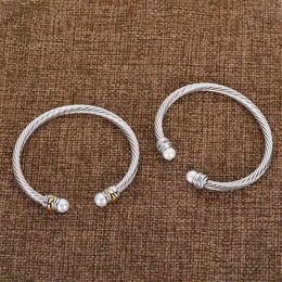 925 Sterling Silver Bracelets Twisted Cable Bracelet Bangle Charm Designer Jewellery Womens Men White Gold Copper Wire Fashion Pearl Jewellery