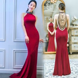 Elegant Red Aso Ebi Evening Dresses Mermaid Crystals Floor Length Long Prom Dress Evening Wear Elegant Formal Gowns Zipper Back