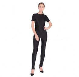 Sexy womens Catsuit Costumes short sleeve Back zipper solid color Lycar tights zentai suit with Stirrup stage cosplay party costumes