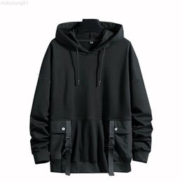 Pullover Hoodies Men/Women Casual Hooded Black Ribbons 2022 Autumn Streetwear Sweatshirts Hip Hop Harajuku Male Tops Y220818