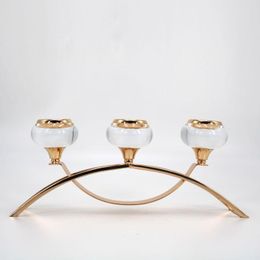 Candle Holders Three Heads Acrylic Candlestick Wedding Gold Candelabros Centerpieces For Party Event DecorCandle