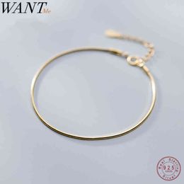 Bangle Designer Wantme Fashion Minimalist Golden Snake Bone Chain Charm Bracelet for Women Real 925 Sterling Silver Party Wedding Jewelry Gift
