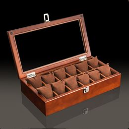 Watch Boxes & Cases Top 12 Slots Wooden Wristwatches Case Coffee Mechanical Box Organiser With Glass Window Gift For MenWatch