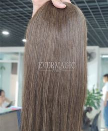 New Coming Stock Brown with Highlight Human Hair Toppers Mono With Around Base Clips In Pieces for Thinning Women