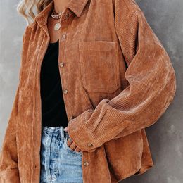 Corduroy Woman Blouses Shirts Tunic Ladies Coats Spring Autumn Long Sleeve Baggy Blouse Buttoned Loose Cardigan Fashion Top 220819