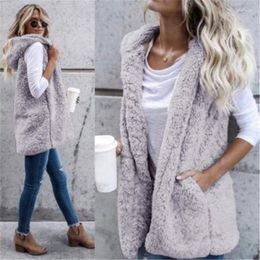 Winter Hooded Waistcoats Ladies Casual Sleeveless Faux Fur Coats Womens Warm Vests Open Stitch Jackets Outwears