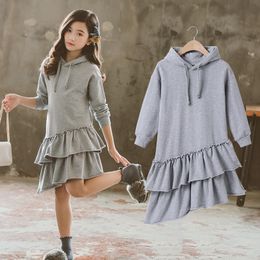 Girl's Dresses Kids For Girls Spring Autumn Teen Clothes Cotton Baby Irregular Kneed Dress Fashion Teenage Clothing Hoodie