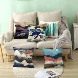 Japanese Abstract Landscape Pillowcases 45x45 Geometric Peach Skin Print Home Textile Pillow Case Sofa Decorative Cushion Cover 220816