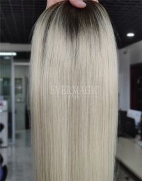 New Coming Stock Blonde With Dark Root Human Hair Toppers Mono With Around Base Clips In Pieces for Thinning Women