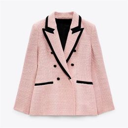DiYiG WOMAN Fall women s wear European and American style pink stitching slim fit all match suit jacket 220819