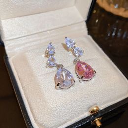 Dangle & Chandelier Shiny Side New Accessories Crystal Stud Earrings for Women Fashion Jewelry Elegant Waterdrop Zirconia Earrings