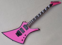 Pink 6 strings electric guitar with humbuckers pickus floyd rose rosewood fretboard