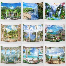 Beauty Waterfall Wall Art Rug Landscape Hanging Rugs Mural Rectangle Tapestrywall Decor Home Tapestry J220804