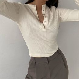 WOTWOY Buttons-Up Ribbed Knitted Sweaters Women Slim Fit Autumn Winter Bottoming Pullovers Shirt Female Casual White Basic Tops 220818