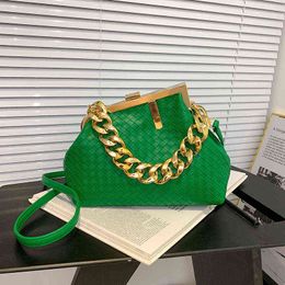 Bag female 2023 new woven metal clip chain small square bag versatile sling one shoulder cross Purses clearance sale