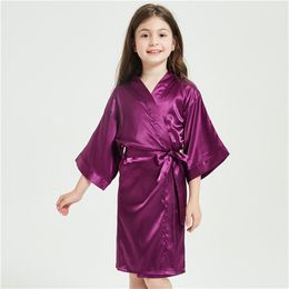 Girl Pyjamas Kimono Robe Wedding Party Flower Baby Nightdress Solid Bath Towel New Fashion Night Play Silk Satin Bathrobe Kids
