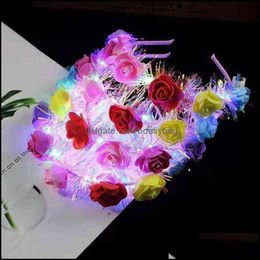 Decorative Flowers Wreaths Led Flashing Flower Headband Female Girl Light Up Hair Wreath Garlands Headwear Shiny Rave Birt Bdesybag Dhchs
