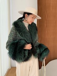 OFTBUY Winter Jacket Women Wool&Blends Belt Coat Natural Real Fox Fur Collar Gold Plaid Thick Warm Streetwear New tweed