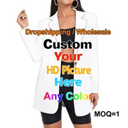 Ogkb personalizado 3D Impressão Blazer Menas da Menina Diy Your Design Pieture Fashion Plus Tamanho Lady Casat Drop Wholesale 220818