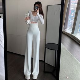 Summer Women's Suit Pants Sexy Straight Trousers Fluid Silk High Waist Korean Style Fashion Elegant Casual L220816