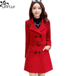 UHYTGF Korean Winter Woman Wool Coat Plus size Women Woolen Long Female Autumn Fashion Double Breasted Jacket 272 220818