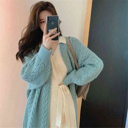 Women's Sweaters Soft Milk Blue Twist Sweater Vest Jacket Women Wear Loose Lazy Wind Long Thickened Sweater Outdoor In Autumn And Winter PZ4006 J220915