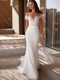 Classic Mermaid Wedding Dress Off Shoulder V Neck Cape Sleeves Backless Hollow Appliques Sequins Beads Floor Length Bridal Gowns Custom Made Vestido de novia