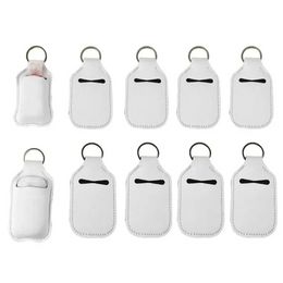 Party Favour Sublimation Blanks Refillable Neoprene Hand Sanitizer Holder Cover Chapstick Holders With Keychain For 30ML Flip Cap Containers Travel Bottle 0818