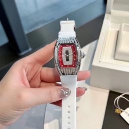 Fashion Quartz Women's Watch Sports 316 Stainless Steel Case Personality Wine Barrel Silicone Strap Diamond Red High Quality Hollow Dial montre homme watchs 2022 aaa