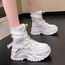 Fashion Women Chunky Platform Motorcycle Boots White Lace Up Thick Bottom Shoes Woman Autumn Winter Ankle Botas De Mujer 220815