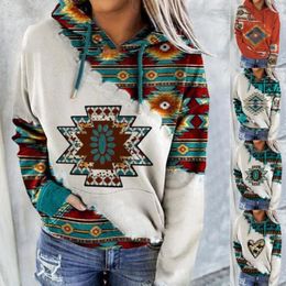 Women Aztec Geometric Printed Hoodie Embroidered Pullover Hooded Sweatwear Oversized Cotton Jumpers Unisex Silk Lined Hoodie 220818