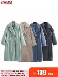 Tangada Women Solid Long Woollen Coat Warm Thick Elegant Sleeve Female Overcoat 6X06 220818