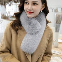 Women Winter Fur Scarf Real Fox Fur Warm Neckerchief Fluffy Soft Black Pink