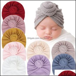 Caps Hats M412 Europe Fashion Baby Waffle Roll Ball Knitted Hat Pure Colour Foetal Cap Children Indian Style Elastic Beanie Kn Mxhome Dh657