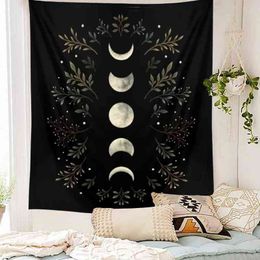 Moon Phase Flower Carpet Boho Decor Wall Tapestries Room Black Psychedelic Hanging Art Home Decoration J220804