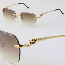wire frame sunglasses NZ - Sunglasses Luxury Diamond cut Lens Rimless Leopard series Men Women Stainless Sun Glasses Rocks Wire K Gold Frame Round glasses Unisex IC68