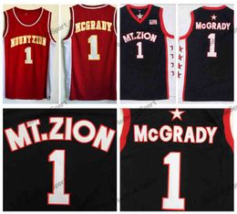 Mens Vintage Tracy McGrady #1 T-MAC High School Basketball Jerseys Home Red MT.Zion Mount Zion Christian Black Stitched