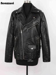 Nerazzurri Spring Autumn Vintage Cool Black Faux Leather Biker Jacket Men Zipper Plus Size High Quality Designer Clothes 4xl 5xl T220810